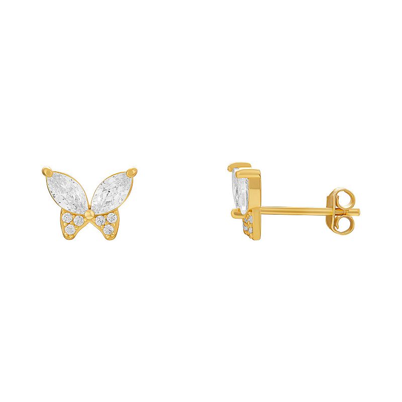 PRIMROSE 18k Gold Over Silver Marquise Butterfly Stud Earrings, Womens, Ye