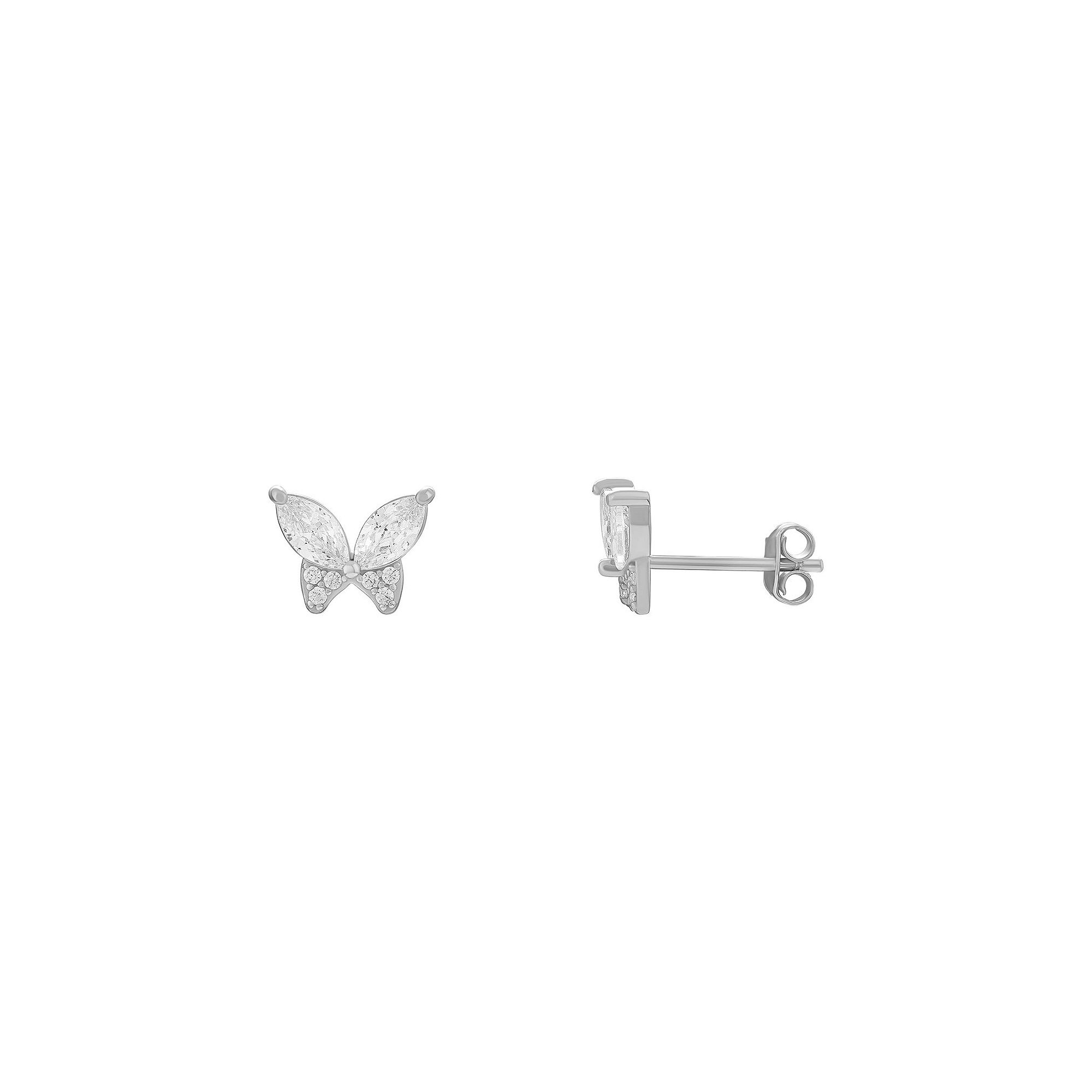 PRIMROSE Sterling Silver Cubic Zirconia Butterfly Stud Earrings, Womens, S