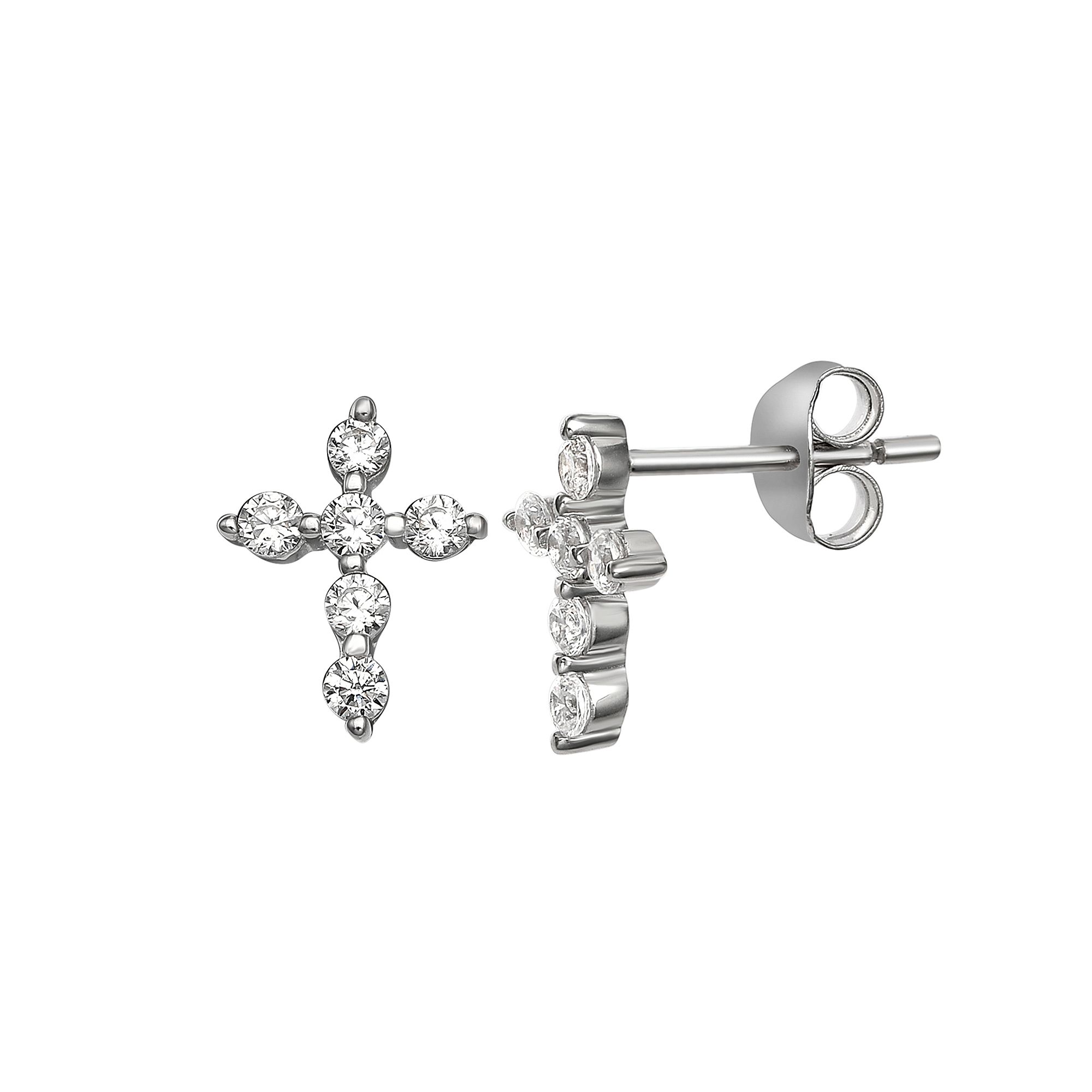 PRIMROSE Sterling Silver 18k Gold Plated Mini Cross Pave Cubic Zirconia Stu
