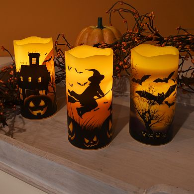 LumaBase Battery Operated LED Wax Pillar Halloween Candle Set