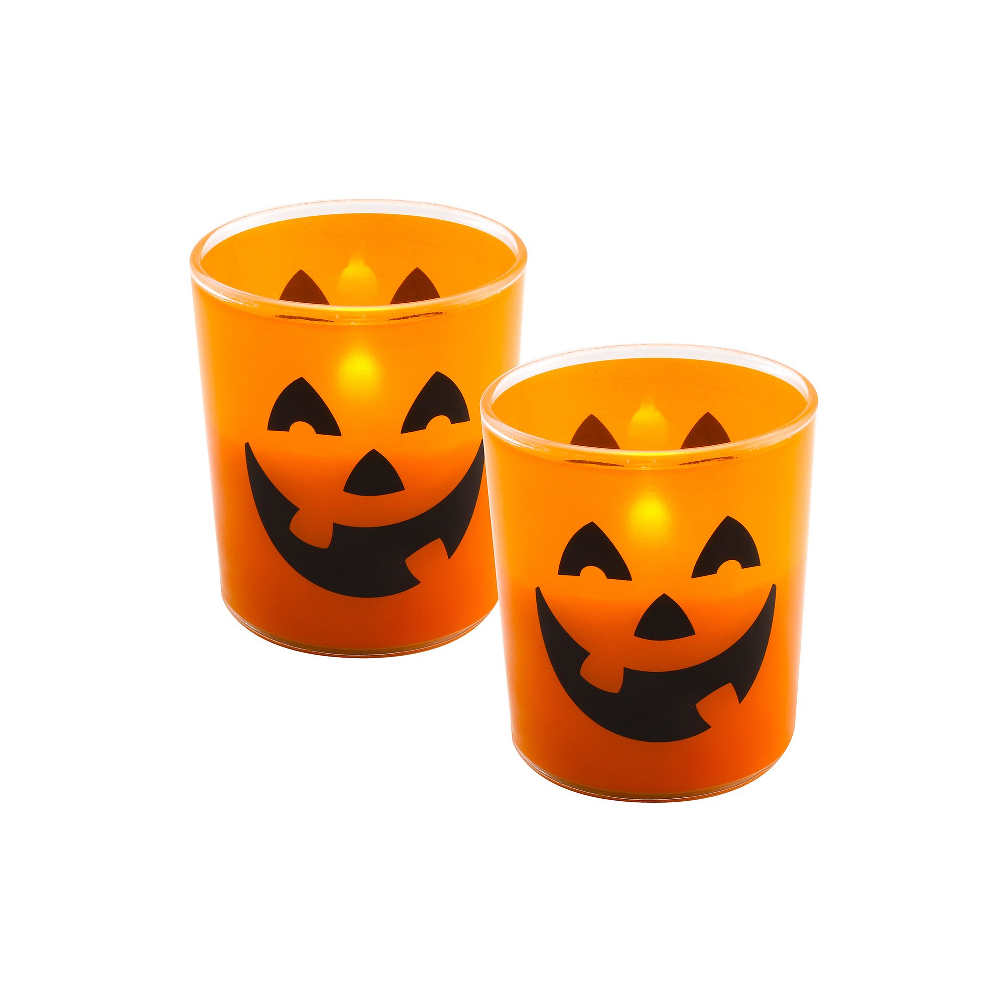 LumaBase Jack O Lantern Battery Operated Wax LED Candle Set, Orange Black