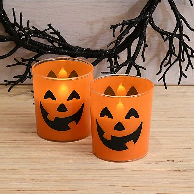 LumaBase Jack O' Lantern Battery Operated Wax LED Candle Set