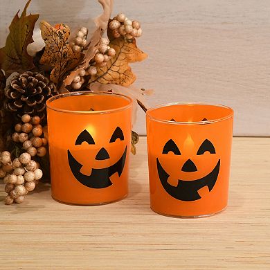 LumaBase Jack O' Lantern Battery Operated Wax LED Candle Set
