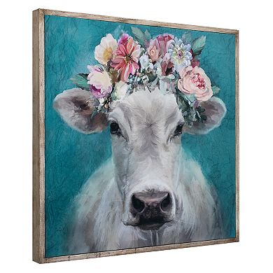 Fine Art Canvas Fancy Cows Canvas in Barnwood Frame
