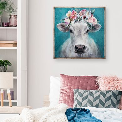 Fine Art Canvas Fancy Cows Canvas in Barnwood Frame