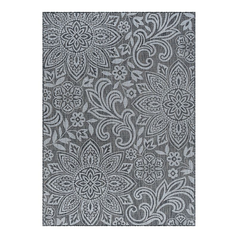 KHL Rugs Savine Floral Indoor Outdoor Rug, Grey, 8X10 Ft