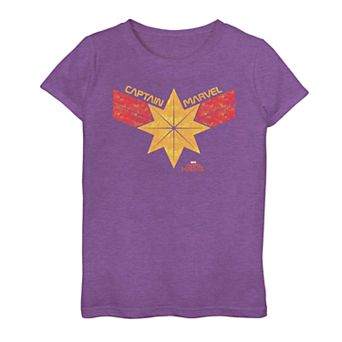 Girls 7-16 Captain Marvel Distressed Star Banner Logo Tee