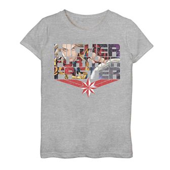 Girls 7-16 Captain Marvel Higher Further Faster Letter Fill Tee