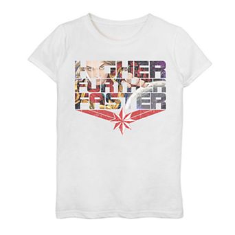 Girls 7-16 Captain Marvel Higher Further Faster Letter Fill Tee