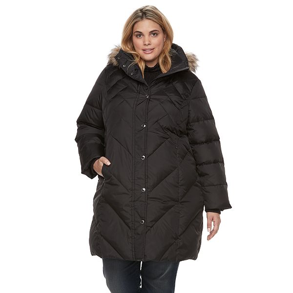 London Fog Faux Fur Hood Down Puffer Coat, Puffer Coat With Fur Hood Plus Size