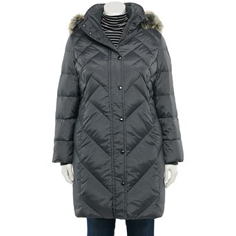 Plus Size TOWER by London Fog Faux-Fur Hood Down Puffer Coat