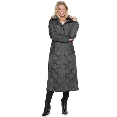 Women's TOWER by London Fog Hooded Quilted Puffer Down Maxi Coat