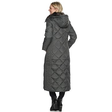 Women's TOWER by London Fog Hooded Quilted Puffer Down Maxi Coat