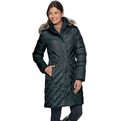 Women's TOWER by London Fog Faux-Fur Trim Hood Quilted Down Coat