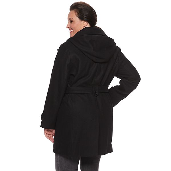 Plus Size TOWER by London Fog Hooded Belted Wool Blend Coat