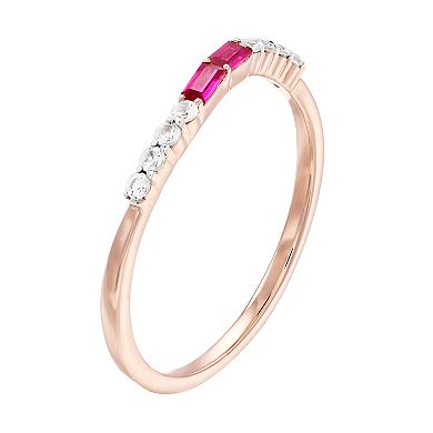 14k Rose Gold Over Silver Lab-Created Ruby & Lab-Created White Sapphire Wave Ring