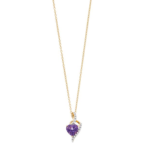 14k Gold Over Silver Amethyst & Lab-Created White Sapphire Heart Pendant  Necklace