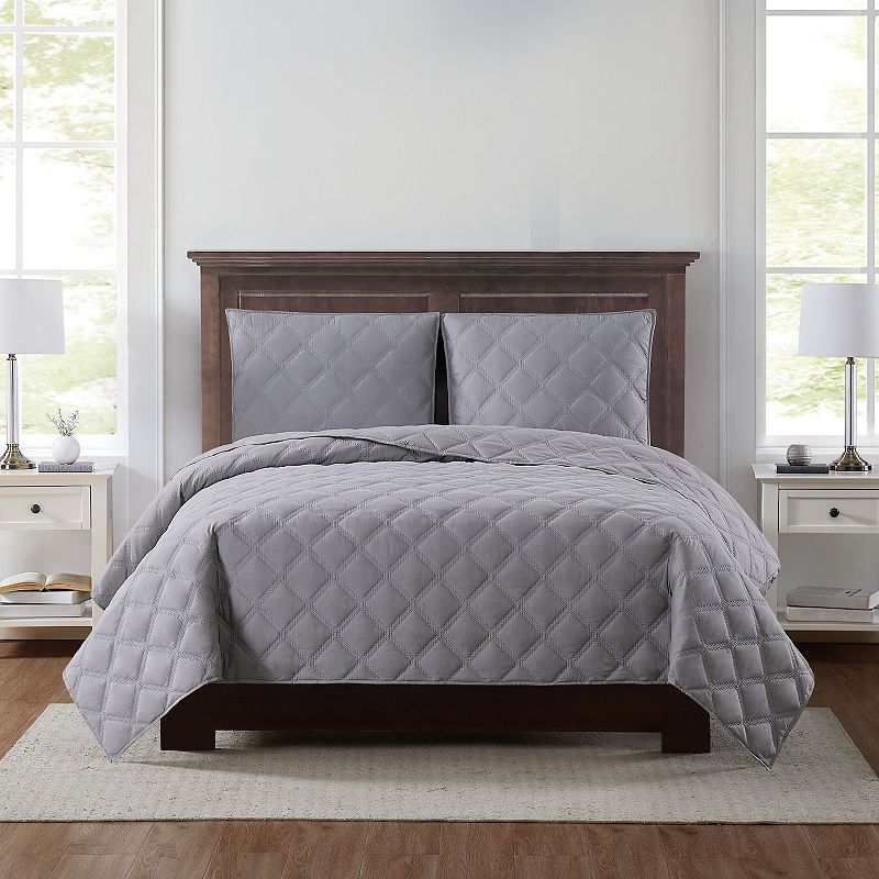 Truly Soft Everyday 3D Puff Quilted Quilt Set, Grey, Twin