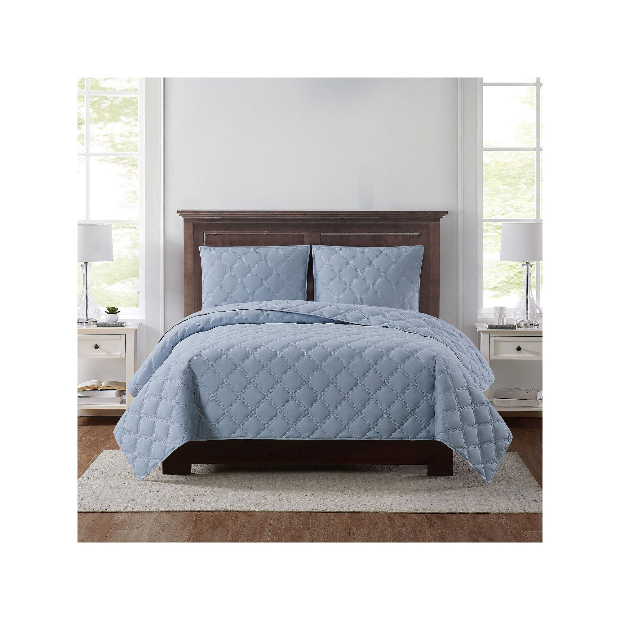 Truly Soft Everyday 3D Puff Quilted Quilt Set, Light Blue