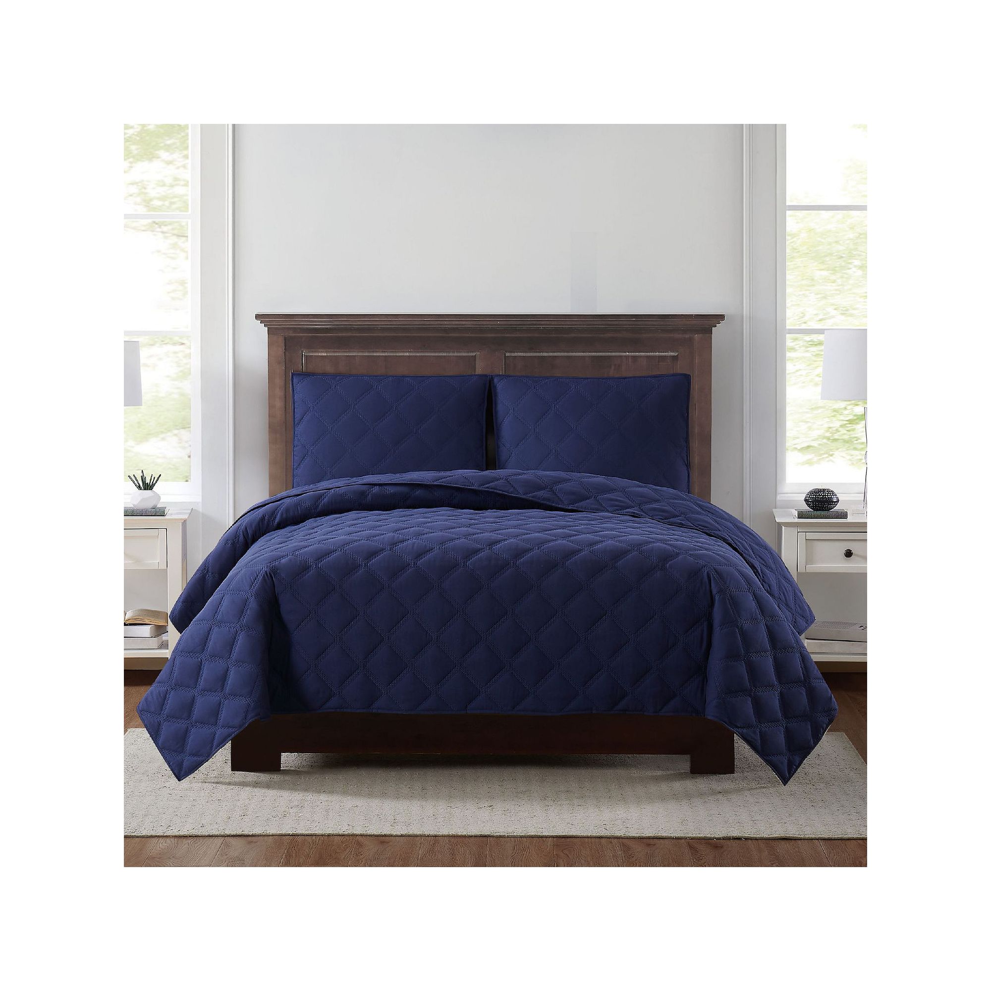 Truly Soft Everyday 3D Puff Quilted Quilt Set, Blue
