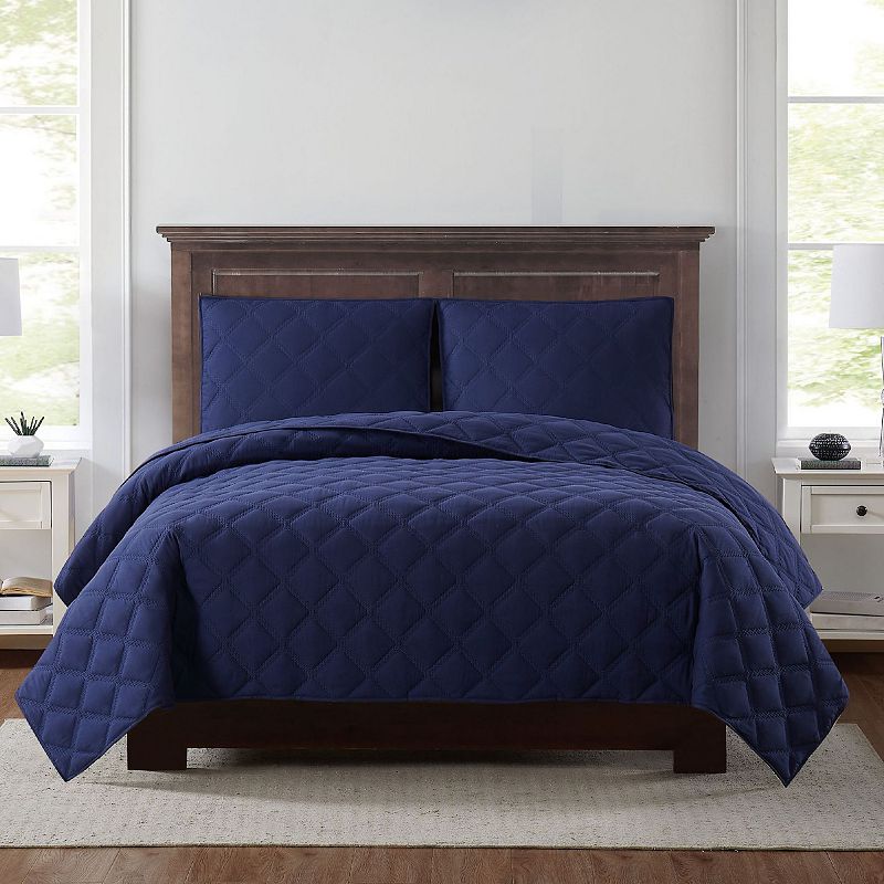 Truly Soft Everyday 3D Puff Quilted Quilt Set, Blue, Twin