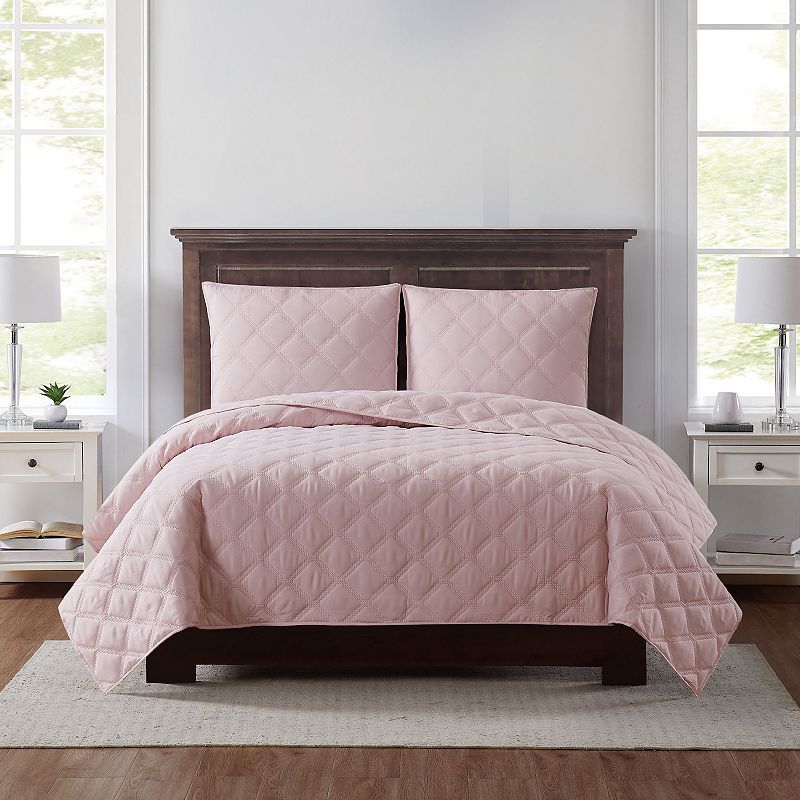 Truly Soft Everyday 3D Puff Quilted Quilt Set, Pink, Full/Queen