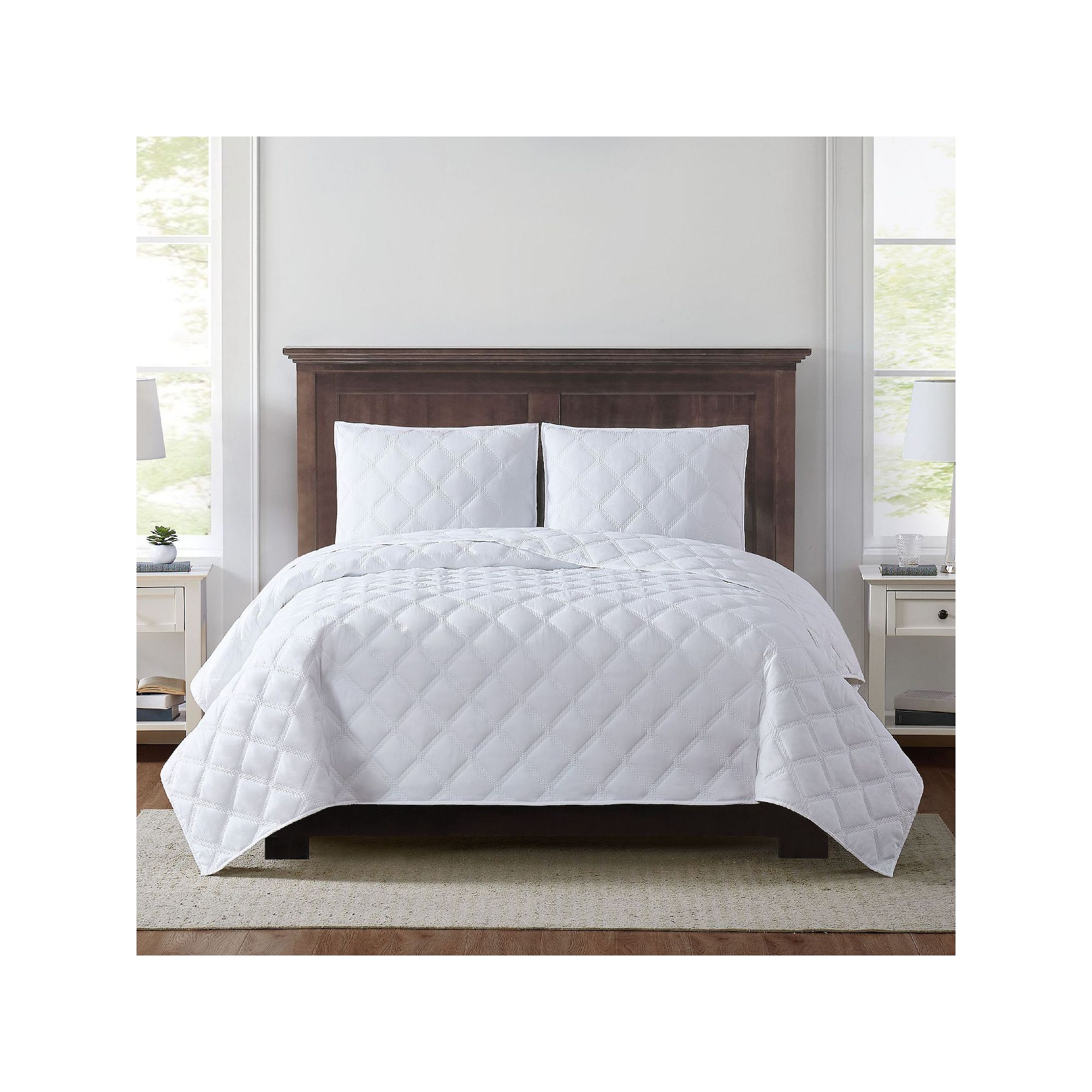Truly Soft Everyday 3D Puff Quilted Quilt Set, White
