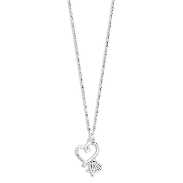 Timeless Sterling Silver Cubic Zirconia Double Open Heart Pendant Necklace