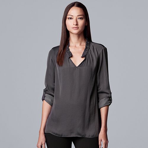 Women's Simply Vera Vera Wang Ruched Neck Roll Tab Top