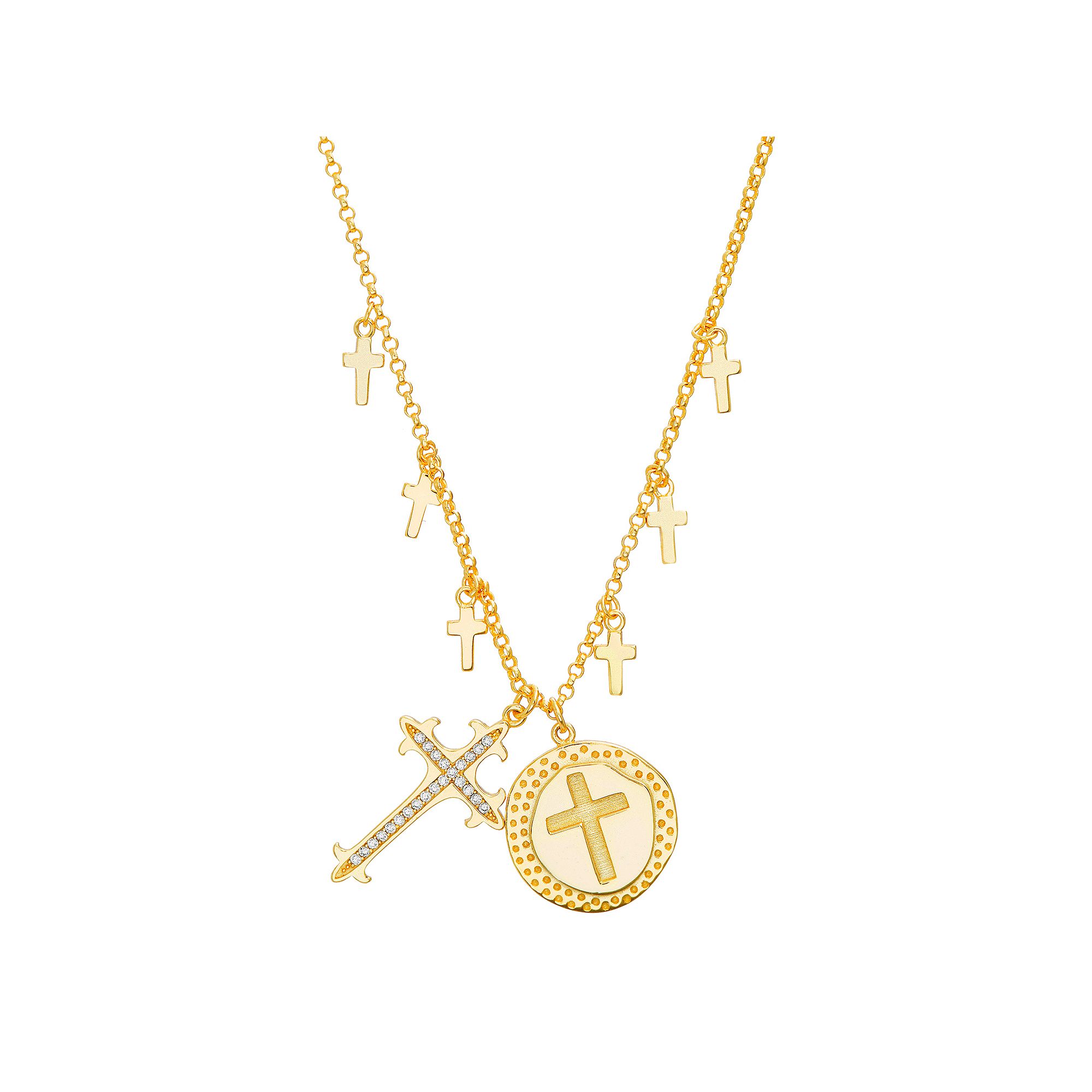 Paige Harper Cubic Zirconia Disc & Cross Pendant Necklace, Womens, Size: 