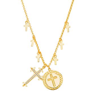 Paige Harper Cubic Zirconia Disc & Cross Pendant Necklace