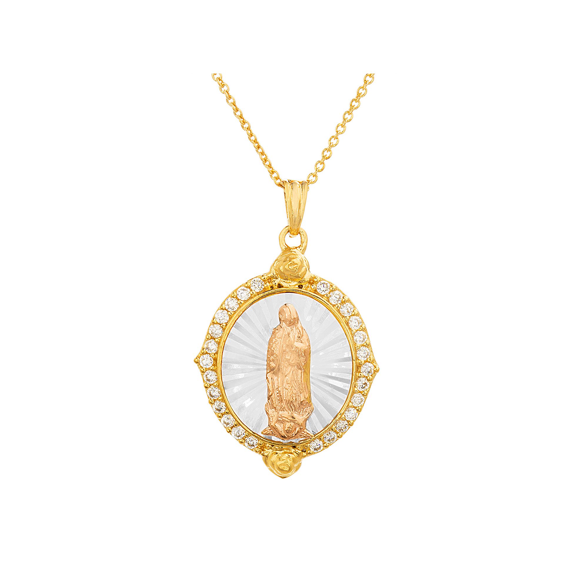 Paige Harper Tri-Tone Cubic Zirconia Religious Disc Necklace, Womens, Siz