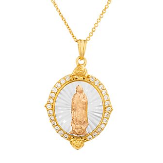Paige Harper Tri-Tone Cubic Zirconia Religious Disc Necklace