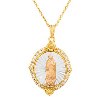 Paige Harper Tri-Tone Cubic Zirconia Religious Disc Necklace