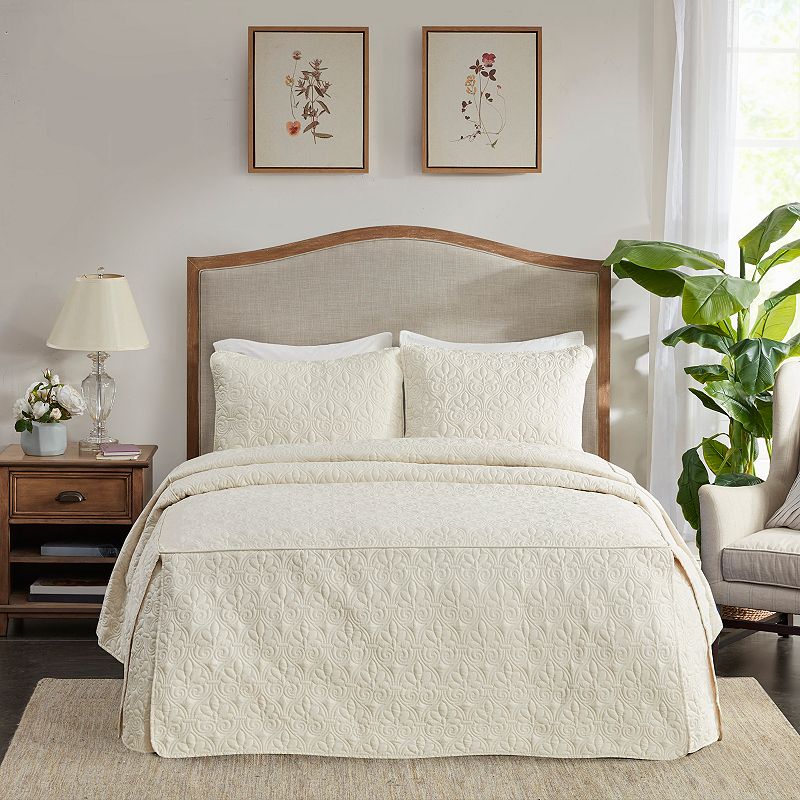 Madison Park Mansfield 3-piece Fitted Bedspread Set, White, King