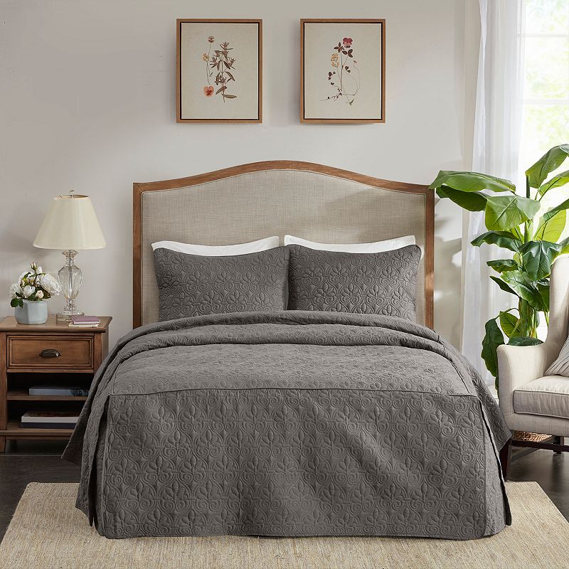 Madison Park Mansfield 3-piece Fitted Bedspread Set, Grey, King