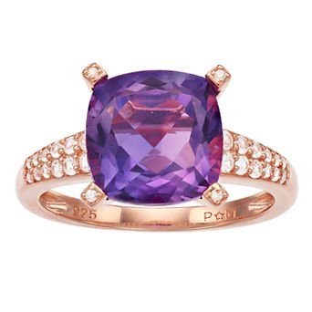 14k Rose Gold Over Silver Amethyst & Lab-Created White Sapphire Ring