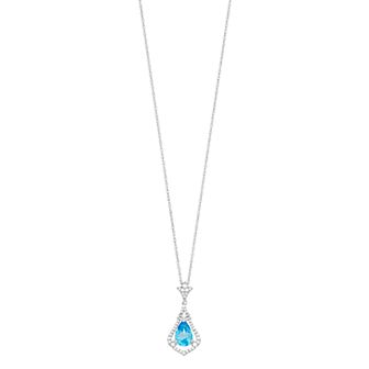 Sterling Silver Blue Topaz & Lab-Created White Sapphire Pendant Necklace