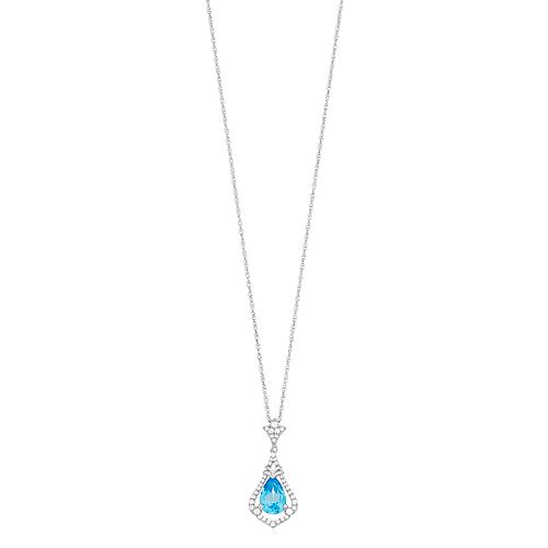 Sterling Silver Blue Topaz & Lab-Created White Sapphire Pendant Necklace