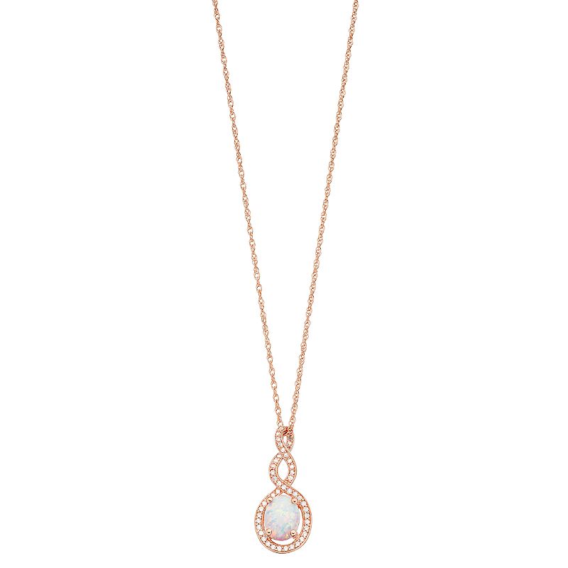 14k Rose Gold Over Silver Lab-Created Opal & Lab-Created White Sapphire Pe