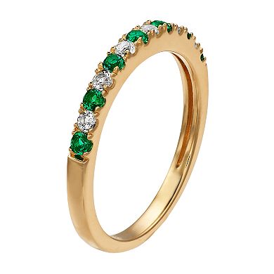 14k Gold Over Silver Lab-Created Emerald & Lab-Created White Sapphire Ring