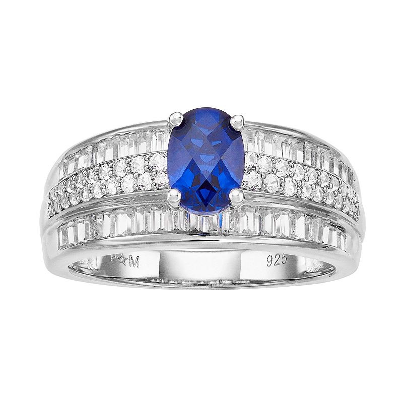 Sterling Silver Lab-Created Blue & White Sapphire Ring, Womens, Size: 7