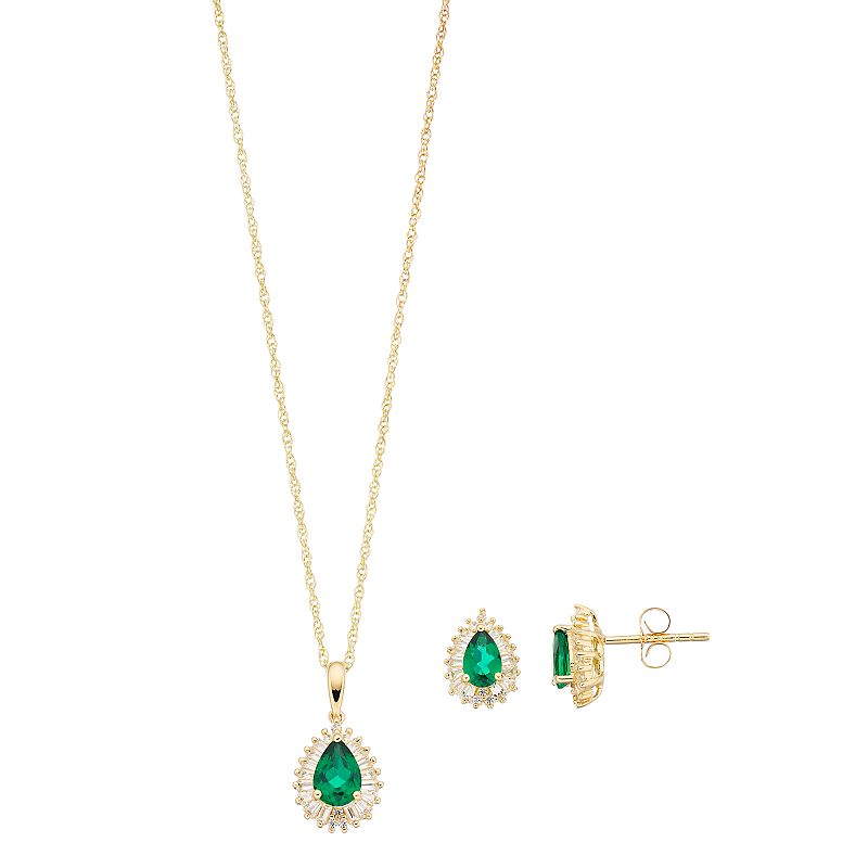14k Gold Over Silver Lab-Created Emerald & Lab-Created White Sapphire Teard