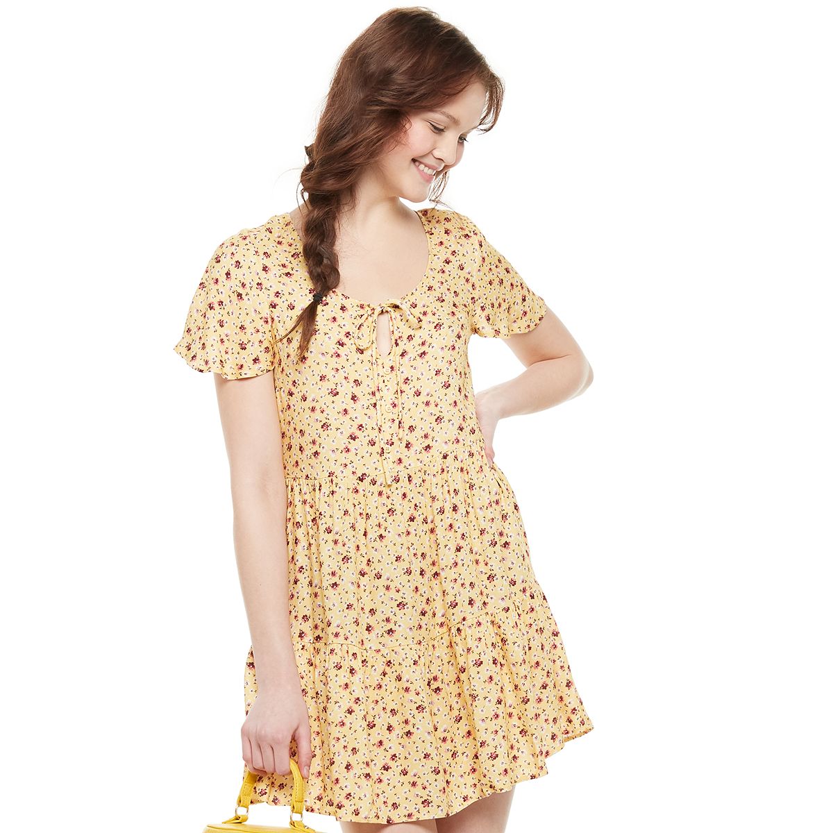 Juniors' Love, Fire Short Sleeve Woven Babydoll Dress