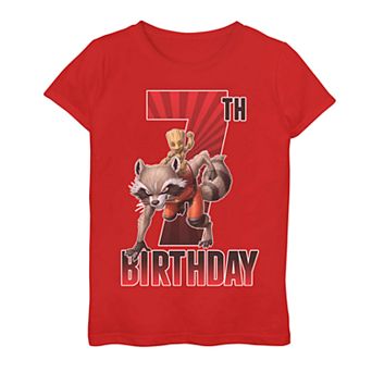 Girls 7-16 Marvel Groot Rocket 7th Birthday Tee