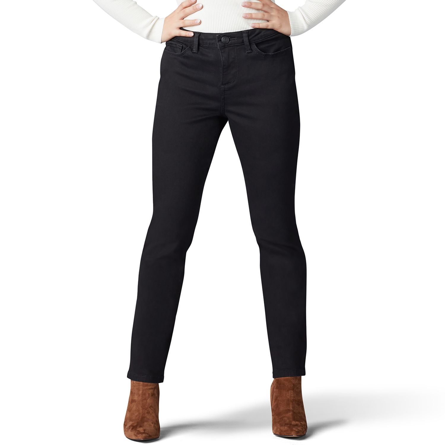 petite black straight leg jeans