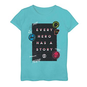 Girls 7-16 Marvel Every Hero Has A Story Symbols Poster Tee