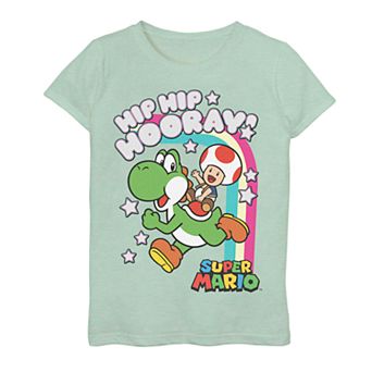 Girls 7-16 Nintendo Super Mario Toad On Yoshi Hip Hip Hooray Tee