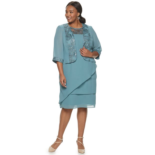 Women s Plus Size Le Bos Embroidered Sequin Tiered Mesh Jacket Dress