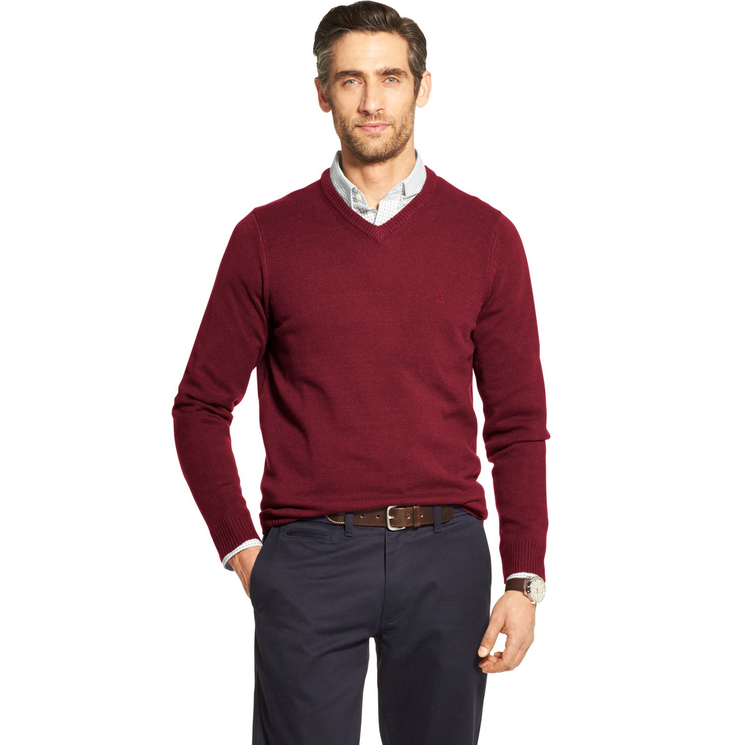 v neck sweater with collared shirt